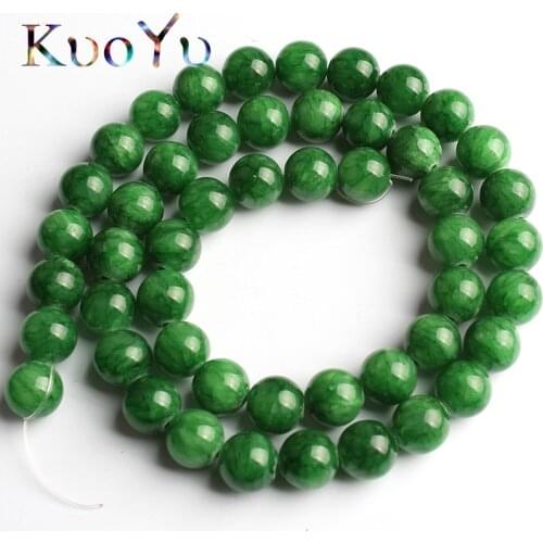 Natural Stone Green Cloud Jades Chalcedony Beads Round Loose Bead For Jewelry Making 15"Inches 6 8 10 12mm DIY Bracelet Necklace
