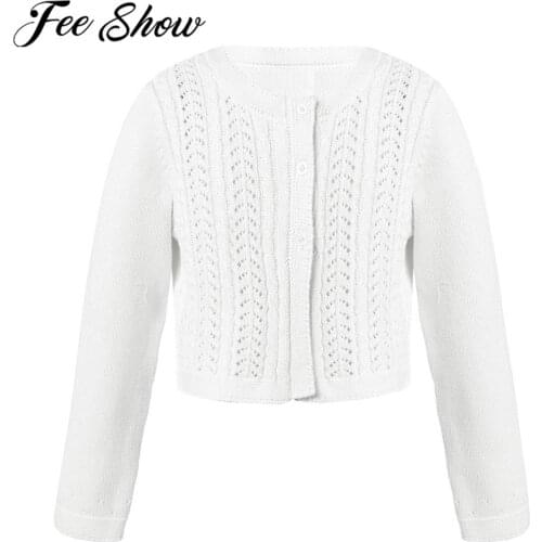 Flower Girls Bolero Childrens Open Front Long Sleeve Knitted Sweaters Cardigan Wedding Princess Outwear Kids Knitting Coat