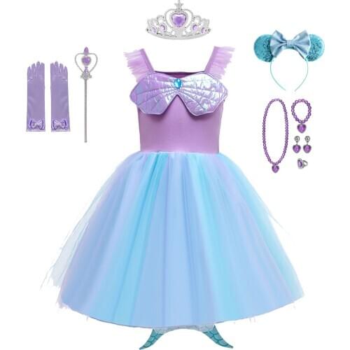 Girls Little Mermaid Ariel Princess Dress Toddler Mermaid Tail Costume Summer Fancy Fairy Princess Birthday Party Cosplay Dress