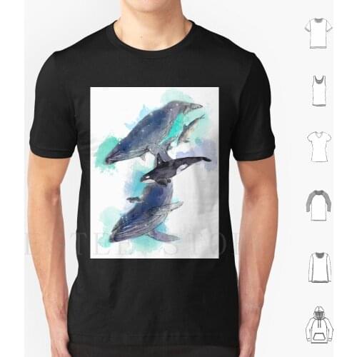 Star Whales T Shirt Cotton Men DIY Print Whales Killer Whale Humpback Whale Watercolour Wildlife Animal Water Sea Ocean