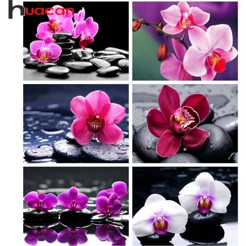 Huacan 5D DIY Diamond Painting Rhinestones Orchid Diamond Embroidery Complete Kit Flowers Mosaic Beaded Pictures Home Decoration
