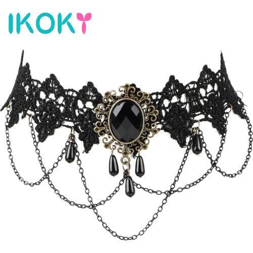 IKOKY Collar Bound Slave Restraints Sexy Necklace Cosplay Adult Game Sex Toys For Couple Fetsih Necklace Rhinestone