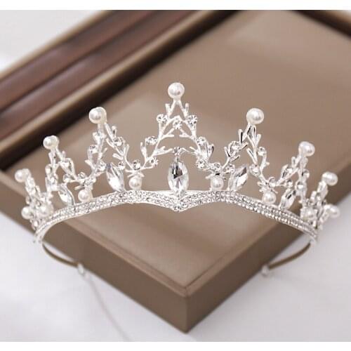 Exquisite Bridal Headdress Silver Color Faux Rhinestone Pearl Coral Shape Crown Wedding Dress Party Pageant Girl Hair Ornament