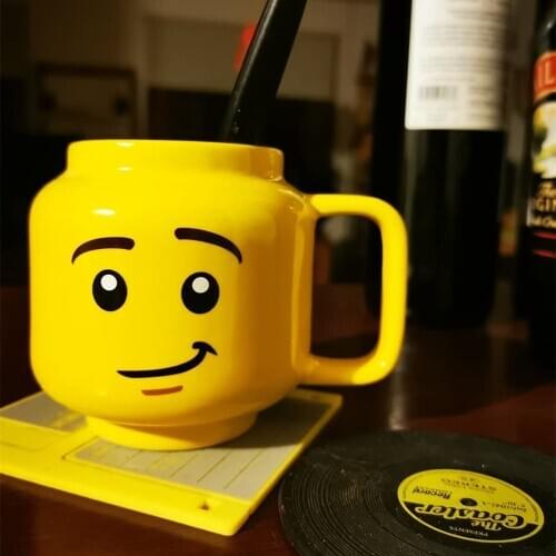250mL Ceramic Cup Lego Mugs Smiling Expression Face Cartoon Coffee Milk Tea Mugs Cute Drinkware Water Holder Mug Cup