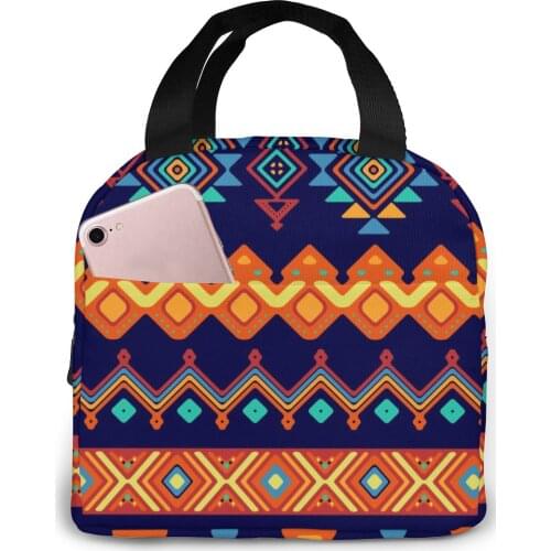Abstract Ethnic Style Lunch Food Box Bag Insulated Thermal Food Picnic Lunch Bag for Women kids Men Cooler Tote Bag