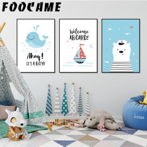 Cartoon Sea Whale Ferry Polar Bea Canvas Painting Art Baby Room Wall Decoration Nursery Posters and Prints Nordic Kids Pictures