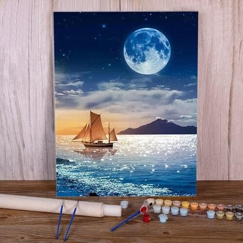 Landscape Moon Coloring By Numbers Painting Complete Kit Acrylic Paints 50*70 Canvas Painting Loft Picture For Handicraft