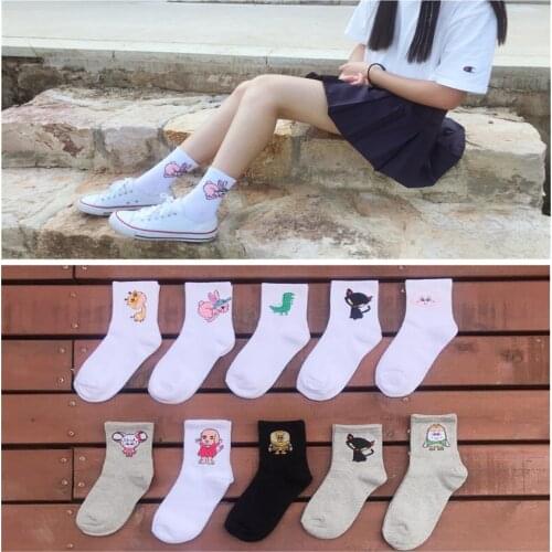 Korean women style fun cartoon pattern lady socks dinosaur cat dog pattern long socks meia fashion cute socks Warm socks