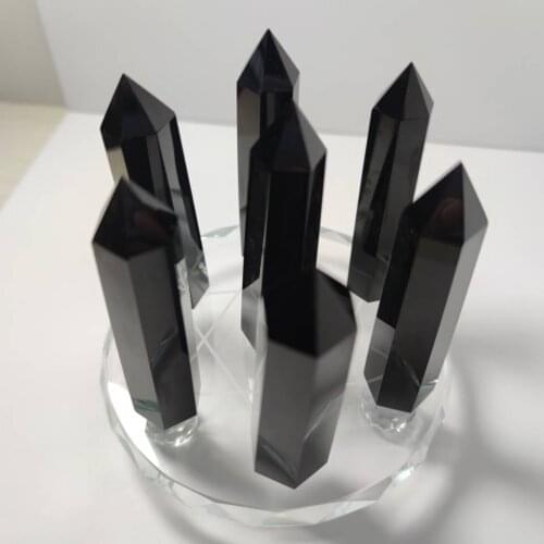 New Natural obsidian obelisk point quartz crystal wand healing hexagonal seven-star array