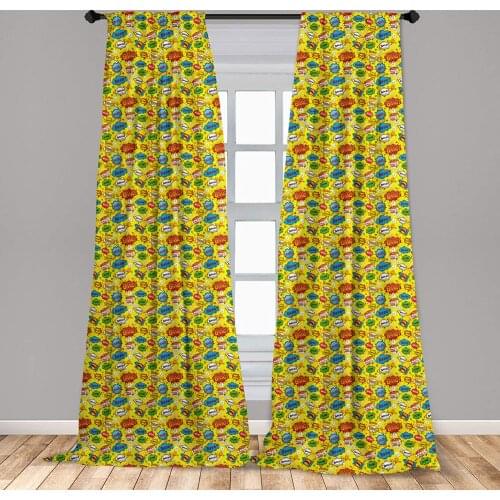Superhero Window Curtains Humor Speech Bubbles Funky Vivid Bang Boom Bam Pow Fiction Design Curtain with Rod Pocket
