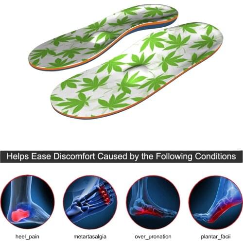 Green Leaf Relieve Flat Foot Pain High Arch Support Insoles Plantar Fasciitis Feet Orthotic Inserts Orthopedic Shoe For Women