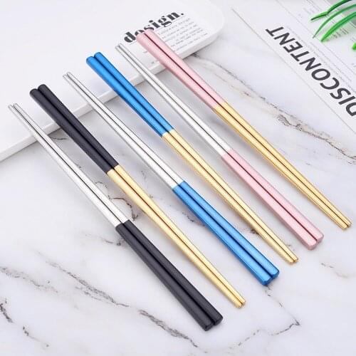 Manufacturers Stainless Steel Chopsticks 23cm Titanium 304 Color Household Customizable Logo Hollow Korean Restaurant Chopsticks