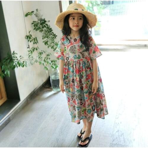 Teens Girls Dresses Summer Short Sleeve Floral Dress Kids Clothing Princess Cute Long Dress for 9 10 11 12 13 14 15 16 Years Old