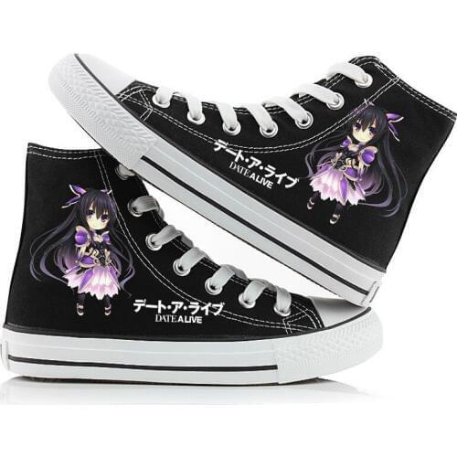 Unisex Anime DATE A LIVE Black Casual Canvas Shoes plimsolls Yatogami Tohka Tenka Tobiichi Flat shoes duck shoes Sneakers