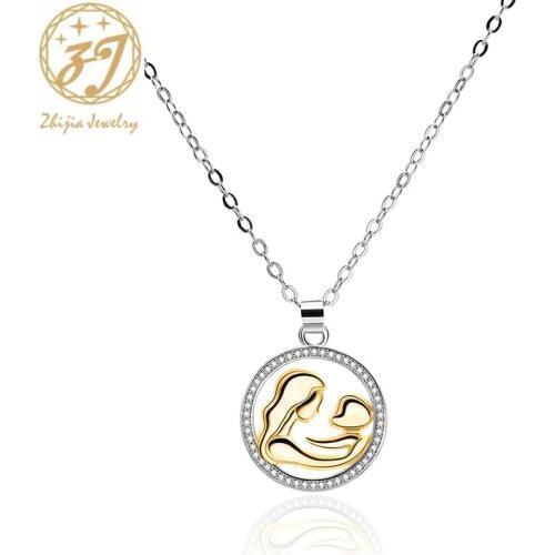 Zhijia simple crystal rhinestone mom son and daughter kids pendant necklace for women family love jewelry gifts