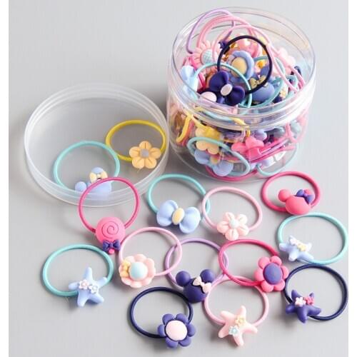 30/40PCS Cartoon Resin Childrens Series Ponytail Elastic Hair Bands Fashion Girls Flower Head Bands Hair Accessories HeadWear