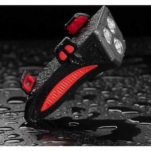 ROCKBROS Bicycle Lights 4 In 1 Front Light 4000 mAh 400 Lumen Electric Horn Charging Strong Light Flashlight Bike Accessories