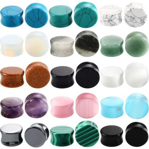PAIR Stone Ear Plug Tunnel Ear Piercings Earring Gauges Helix Piercing Ear Stretcher Ear Plugs Body Piercing Jewelry 6mm-16mm