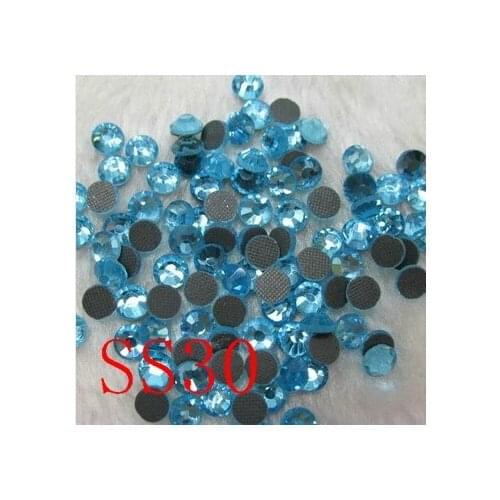 SS30 288pcs/Bag aquamarine Crystal DMC HotFix FlatBack Rhinestones glass strass heat transfer Hot Fix crystals stones