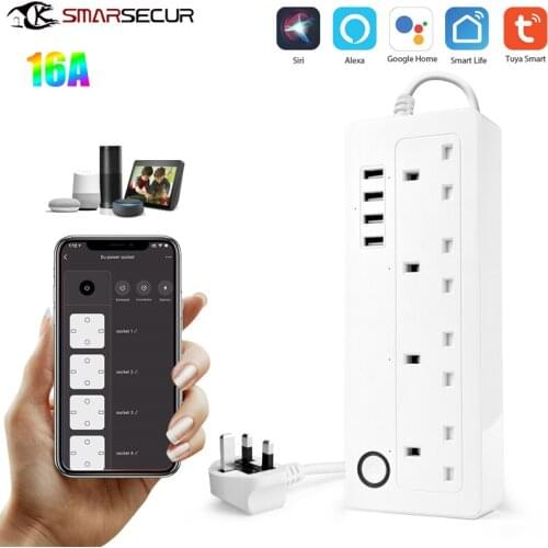 Universal Tuya Smart Power Strip 16A WiFi Smart Socket With 4 Smart Plugs 4 USB Ports Vioce Control Via Alexa Google Home IFTTT