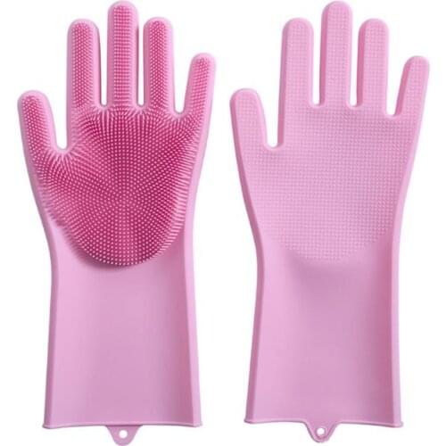Magic Silicone Dishwashing Scrubber Dish Washing Sponge Rubber Scrub Gloves Kitchen Cleaning Multi Fuction Gloves 1 Pair