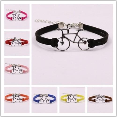 Women Vintage Leather Rope Bicycle Charm Bracelets Handmade Rope Chain Bike Wrap Bracelet Cuff Bangle Cheap