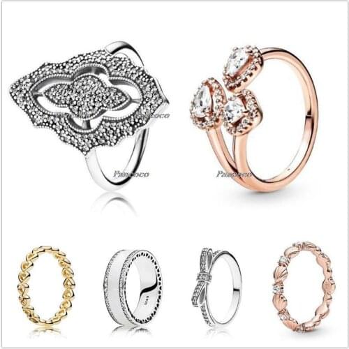 Authentic 925 Sterling Silver Sparkling Bow With Crystal Rings For Women Wedding Party Gift Europe Fashion Jewelry