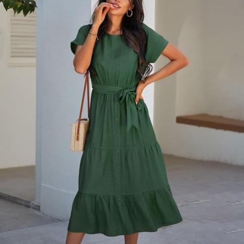 Summer Fashion Casual Long Dress for Women Vintage Solid Green Silk Womens Clothing Casual Bohemian Sexy Soft High Waist Robe