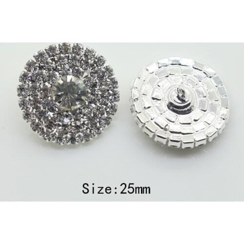 New 10pcs/lot 25mm Silver Rhinestone Buttons metal sewing clothing button wedding DIY hair flower center scrapbooking