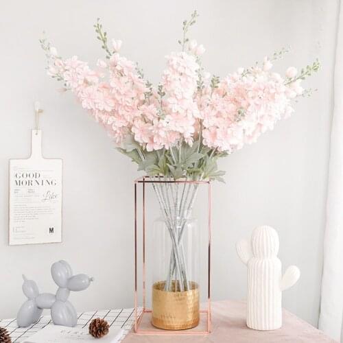 15Pcs Simulation of 2 Head Delphiniums Flocking Artificial Flowers Home Wedding Flower Arrangement Ceiling Backdrop Decoration