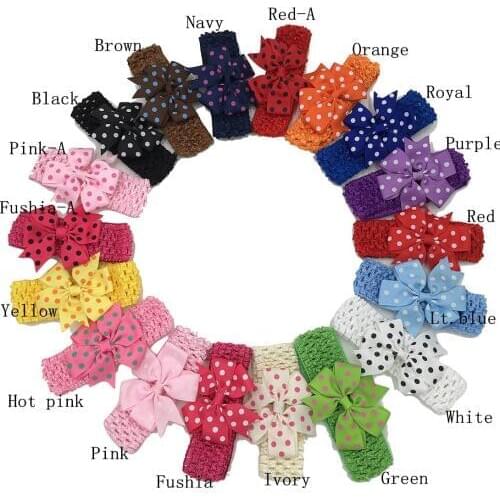 2017 18pcs/lot 3inch Hair Bands Dot Grosgrain Ribbon Bows Headbands For Girls 18Colors Childrens Nylon Crochet Hair Accessories