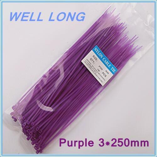 200pcs/lot 3*250mm Purple Self-Locking Nylon Wire Cable Zip Ties, Cable Ties