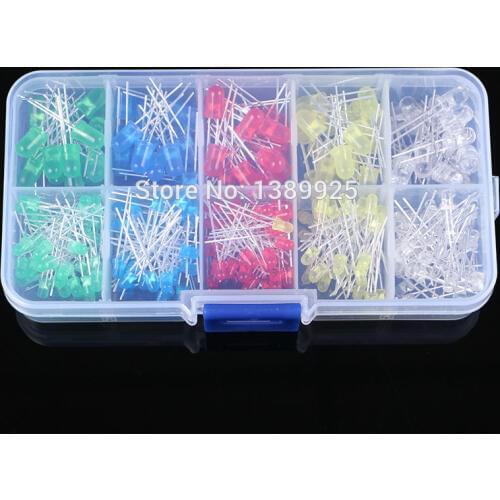 Free Shipping 300PCS 3mm 5mm LED Light White Yellow Red Green Blue Assorted Kit DIY LEDs Set 3V 20mA