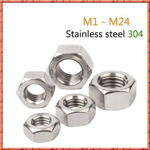 5-100pcs/lot M1/M1.2/M1.4/M1.6/M2/M2.5/M3/M3.5/M4/M5/M6/M8-M24 Stainless steel hex nut DIN934 Locknut Micro nuts