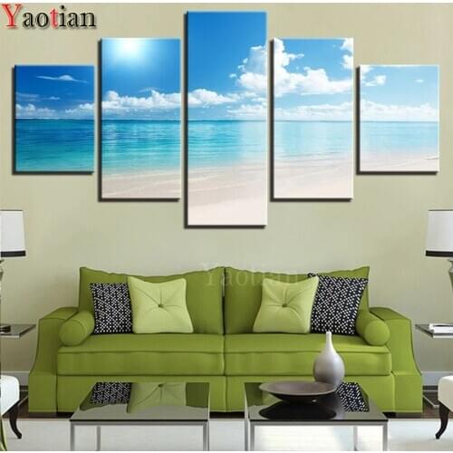 5 pcs 5D Crystal Crafts Diamond Painting Mosaic Blue Sky Sunshine Beach Seascape 3D Square diy diamond embroidery icons Pattern