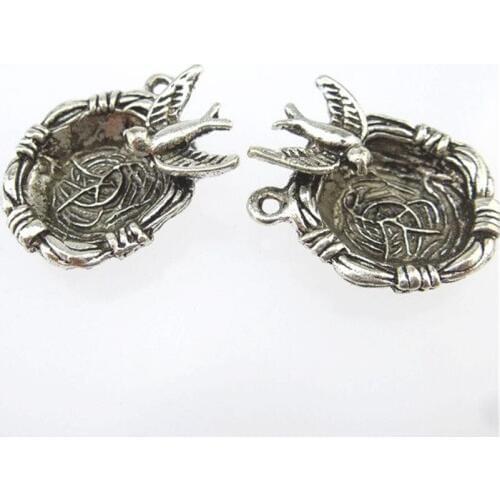 5pcs Antique Silver Metal Bird Nest Charms Pendants DIY Jewelry Findings Accessories 13114