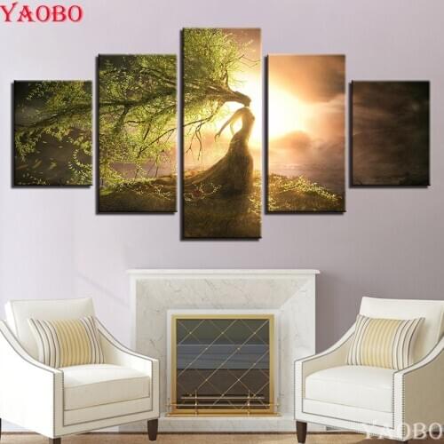 5D Cross Stitch Diamond Painting 5 Pieces Human Tree Abstract Sunshine Scenery diamond embroidery Diamond Mosaic sale DIY