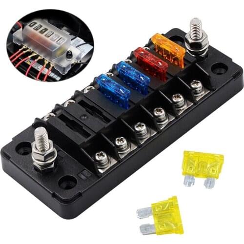6 Ways Blade Fuse Box Holder Modified Fuse Box Terminal Block with LED Warning Light for Car Boat Marine Trike 6 way fuse