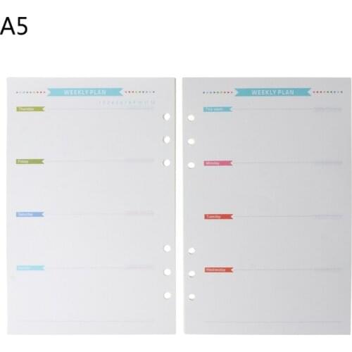 6 Holes Loose Leaf Notebook Spiral Planner Refill Inner Paper for A5 Pages Diary Weekly Monthly Plan To do List Colorful P9JB