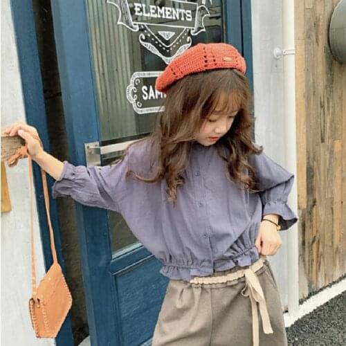 2021 Korea style girls shirt fashion cotton full sleeve spring girls blouse 4-9t A621