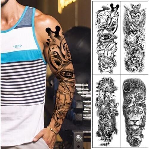 Large Arm Sleeve Tattoo,Waterproof Full Temporary Tattoo Sticker Men Demon Eye Lion Body Art Tattoo Girl