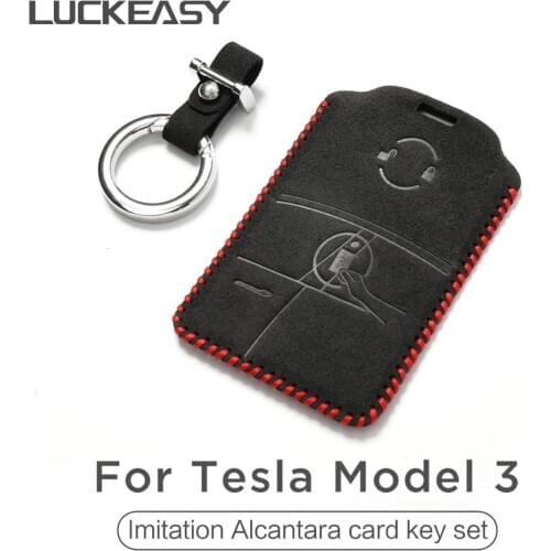 LUCKEASY Card Cover Keychain Holder Keychain for Tesla Model 3 2017-2021 Imitation Alcantara card key set
