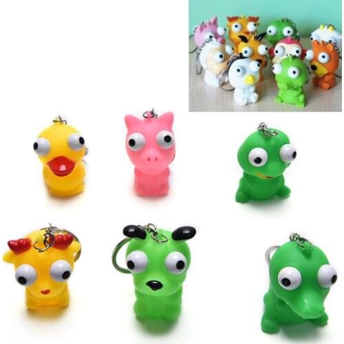 Cute Antistress Extruding Pendants Big Raised Eyes Frog Keychains Accessories Chicken Lovely Funny Keyrings For Decoration