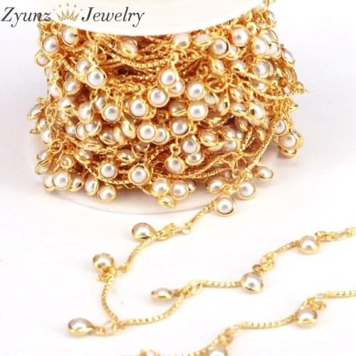 5 Meters, Pearl Bead Unique Chain, Gold-Plated Chain, Craft Supplies, Jewelry Findings, Brass Chain