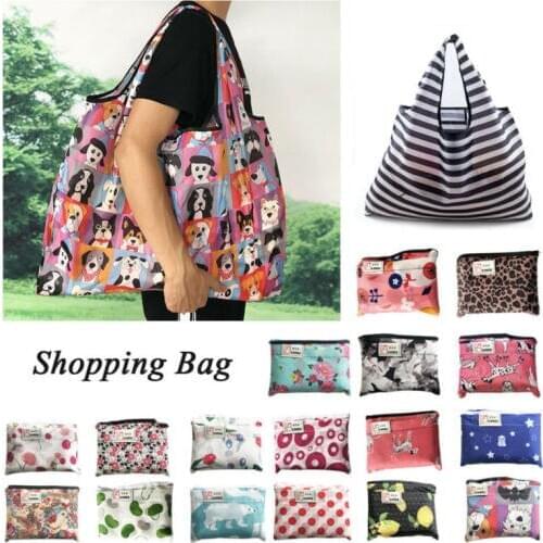 Eco Friendly Shopping Bag Waterproof Folding Shoulder Handbag Shopper Reuse Tote Beach Travel Bag Striped Leopard 15Style