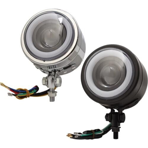 Motorcycle LED Headlight white Amber Angel Eye Running High Low Beam Light Cafe Racer Headlamp For Harley Sportster Dyna Softail