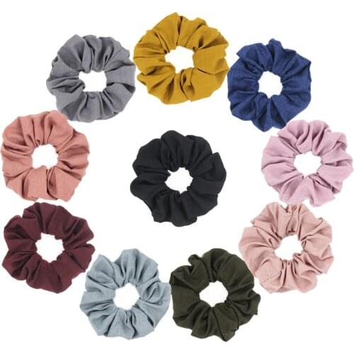 Pack of 10 Hair Scrunchies Bulk Cotton Linen Elastic Hair Bands Solid Colors Hair Scrunchies Hair Bun Holder for Woman Hair Ties