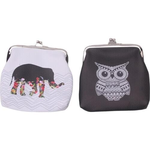 Ladies Purse Elephant Pattern Mini Owl Elephant Coin Bag PU Coin Purse Creative Small Wallet Advertising Card Bag Small Gift Bag