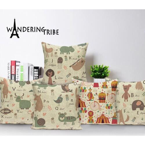 Cartoon Kid Cushion Cover Playground Cute Animal Bear Tiger Throw Pillows Covers Linen Home Decor Cushions Custom Pillow Cases