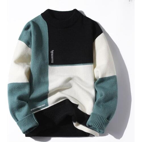 Men Fashion Letter Winter Sweaters 2021 O-Neck Pullover Mens O-Neck Korean Patchwork Sweater Women Casual Harajuku Clothes